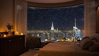 Smooth Piano Jazz in Cozy Bedroom 4K in New York - Instrumental Music to Relax, Study, Work, Chill