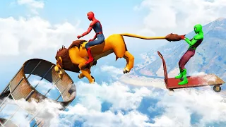 GTA 5 Epic Ragdolls Spiderman Color vs Team Lion King Jump/Fails #121(Funny Moment,Euphoria Physics)