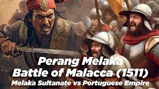 Perang Melaka (Battle of Malacca) 1511. Imagined with AI. Melaka Sultanate vs Portuguese empire.