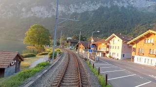 ★ 4K 🇨🇭 Spiez - Interlaken Ost cab ride [06.2023] Switzerland Führerstandsmitfahrt Thunersee