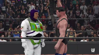 WWE 2K24 KTE Champion Caleb Seth And Buzz Lightyear Stare Down