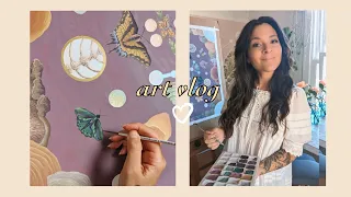 March Art Vlog: painting a lot after an accident, new mailers and doing taxes ✿