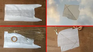 How to make Sharla Kite with plastic bag at home & flying test - Tatu kite making with shopping bag