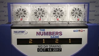 Midday Numbers Game Drawing: Saturday, October 14, 2017