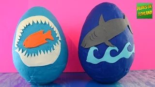 Shark toys GIANT surprise play doh eggs! SHARK WEEK Playdough egg toy videos for children