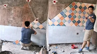 Young Man with great tiling skills -Great tiling skills -Great technique in construction PART 59