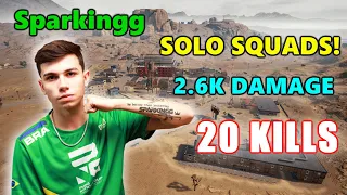 Sparkingg - 20 KILLS (2.6K Damage) - SOLO SQUADS! - PUBG