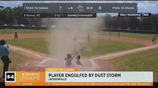 Youth baseball player engulfed in dust devil in Jacksonville