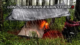 Solo camping heavy rain accompanied by thunderstorms - non-stop rain - asmr