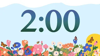 2 Minute Cute Spring Bees and Flowers Classroom Timer (No Music, Piano Alarm at End)