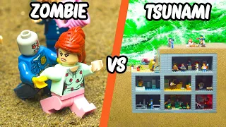 Wave Machine Tsunami VS. Secret LEGO Underground Zombie Fallout Shelter - Lego Dam Breach Experiment