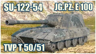 SU-122-54, TVP T 50/51 & Jagdpanzer E 100 • WoT Blitz Gameplay