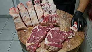 профессиональный разруб говядины! толстый край ! Томагавк, Рибай! Tomahawk steak, rib eye. in Russia