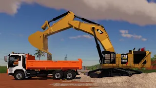 Farming Simulator 19 - Caterpillar 6015b Excavator River Sand - Load In MAN TGS 5X4 BENNE POLIMIX