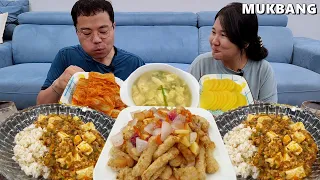 마파두부 먹방ㅣ알싸한 매운맛!! 마파두부 만들기! (ft.고메탕수육) Korean-Style Mapa Tofu (ft.gome tangsuyuk)ㅣCooking& Mukbang