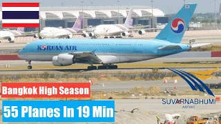 55 Planes In 19 Min | Bangkok Suvarnabhumi BKK Airport | High Season