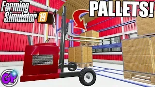 TRANSPORTING PALLETS TO A NEW WAREHOUSE FS19 FORKLIFT FLATBED MOD FARMING SIMULATOR 2019 MAP MOD PC