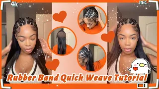 🤔How To: Criss Cross Rubber Band Design | Half Up Half Down Quickweave No Leave Out Ft.@UlaHair