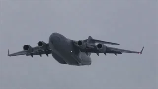 (With live ATC) US Air Force Boeing C-17A Globemaster III take off at ZRH