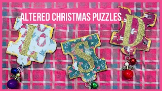 Altered puzzles vintage junk journal ephemera ideas handmade Christmas ephemera embellishments
