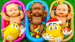 Satisfying ASMR l Color Bathtubs with Rainbow Slime M&M's & Candy Skittles Mixing Kinder Joy