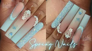 MINT BLUE SPRING NAILS 🦋🌼 | 3D FLOWERS