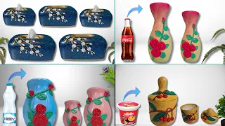 Tissue box making || flower Vase making from plastic bottle || a simple idea with cement