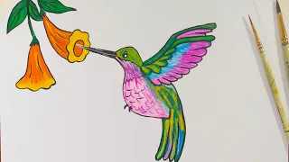 PAINTING FOR KIDS | #37 | HUMMINGBIRD | STEP BY STEP TUTORIAL [EASY]