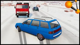 ICE ON ROAD! Car CRASH! - BeamNg Drive