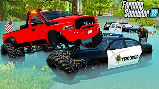 DRIVING OVER POLICE CARS IN FLOOD WATER | Farming Simulator 22