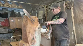 Chainsaw carving a Owl. 1 of 2