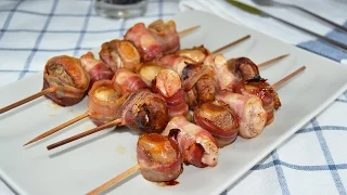 Bacon, Mushroom & Chicken Skewers - Oven-Baked Chicken, Bacon & Mushroom Brochettes