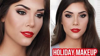 Holiday Glam Makeup Tutorial | Winged Liner, Brown Eyes & Red Lips