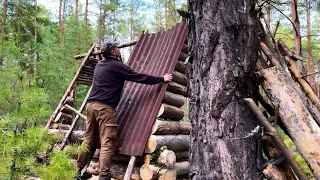 BUILDING a SECRET BUSHCRAFT CABIN for LONELY MEN | Survive in the Wild | No Talking