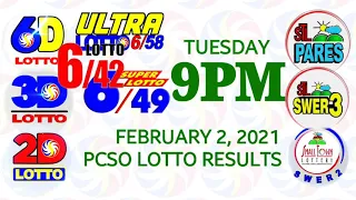 Lotto Result February 2 2021 (Tuesday), 6/58, 6/49, 6/42, 3D, 2D | PCSO Lottery draw