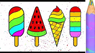 icecream drawing colourful and easy for kids and toddlers, step by step ice cream drawing