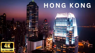 Hong Kong City Street by Drone at Night - Hong Kong Night Drone View