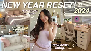 NEW YEAR RESET FOR 2024! ✨ deep cleaning my apartment, new desk, new room, organizing, etc!