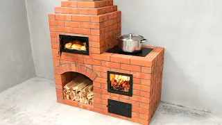 How to make a wood stove with an oven from red bricks and cement is great