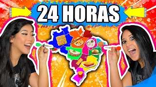 24 HORAS só COMENDO O QUE O DARDO ACERTOU NO MAPA! | Blog das irmãs