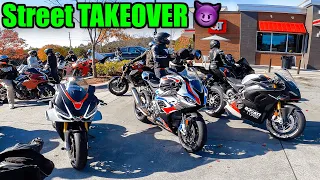 The BIGGEST Group Ride I've EVER Done 😅 | Panigale V4 SP2, M1000rr, Ninja H2 SX, R1, R7 MT10, Grom