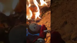 A Thomas burning in a fire