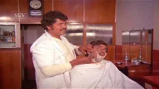 Tiger Prabhakar Shaving To Ambarish and Police | Comedy Scene | Khadima Kallaru Kannada Movie