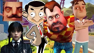 Hello Neighbor - New Neighbor Dark Riddle Aaron Wednesday Addams Mr Bean Gameplay Walkthrough