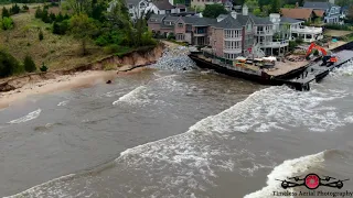 WIPED OUT Seawalls Fail Ogden Dunes, Indiana Shoreline GONE 4K Drone Footage storms Must See