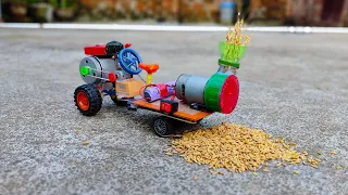 How To Make Mini Paddy Thresher Tractor At Home