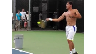 Nicolas Almagro giving it all on the Practice Court