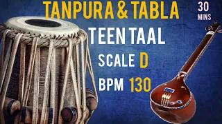 D Scale Tanpura | Bpm130 | Tabla - Teen taal | Best for Vocal Practice