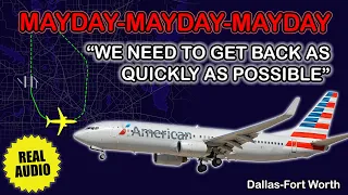 MAYDAY. Bird strike. Burning smell on board | American B738 | Dallas-Fort Worth, Real ATC