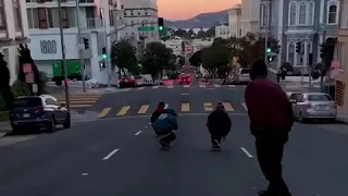Smooth Skateboarding down the street.